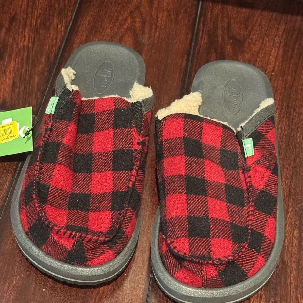 Sanuk You Got My Back II Chill Red Buffalo Slides Slippers Mens Size 8 NEW-